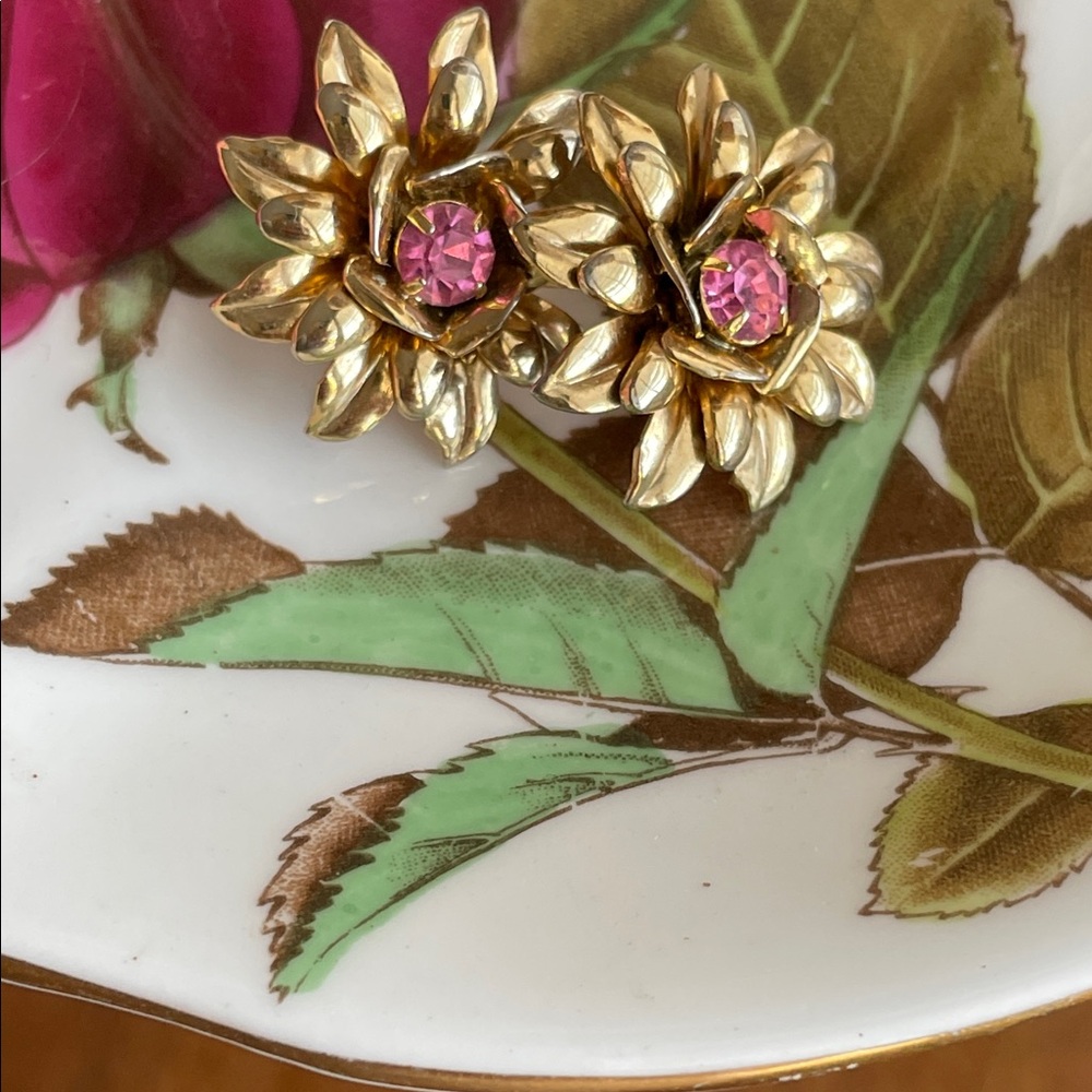 Pink Blossom Gold Petal Earrings